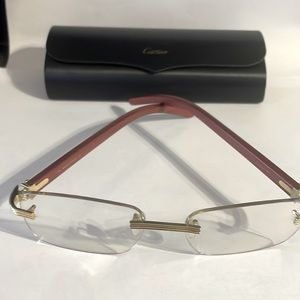 Mens Cartier CT02860.Wood, gold accents.Clear lens,no power/prescription.
